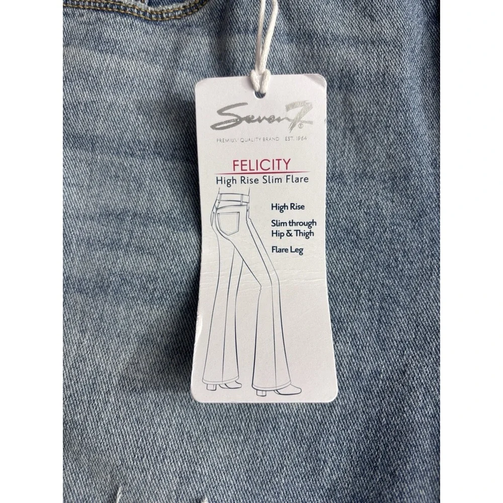 Seven 7 Jeans Wmns 12 (Fits 33x32) Blue Denim Distressed Felicity Slim Flare NEW - Picture 4 of 10